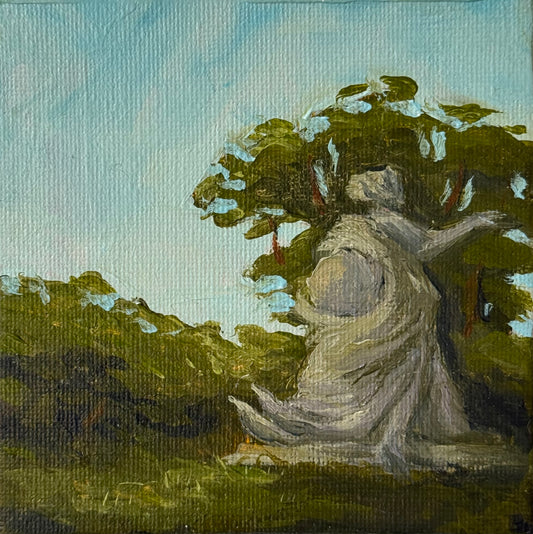 “Pointing to ???”, FRAMED, 4x4” Acrylic Original