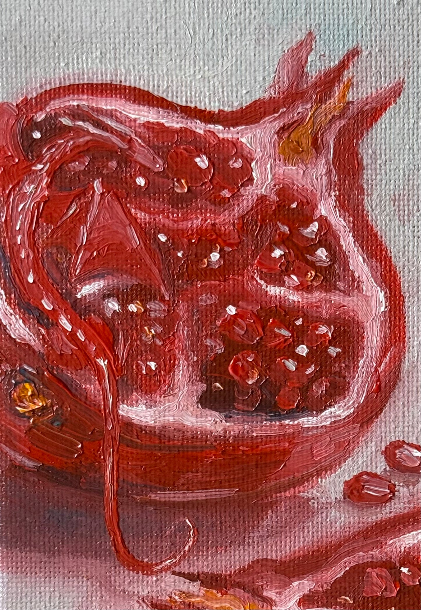 “Pomegranate Thief”, 5x7” oil original