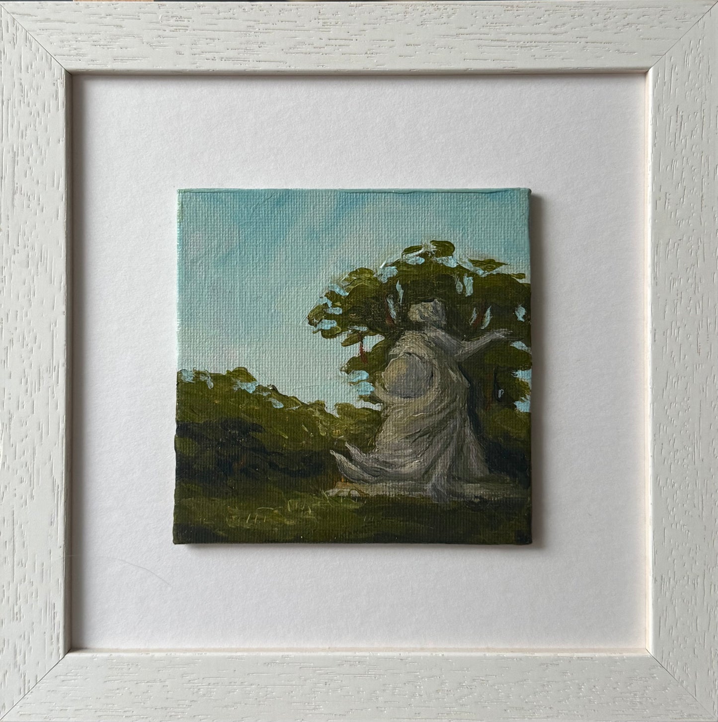 “Pointing to ???”, FRAMED, 4x4” Acrylic Original