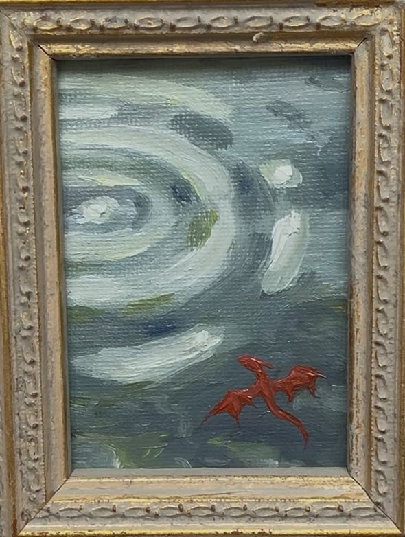 “Puddle Rain” FRAMED 2.5x3.5” oil original