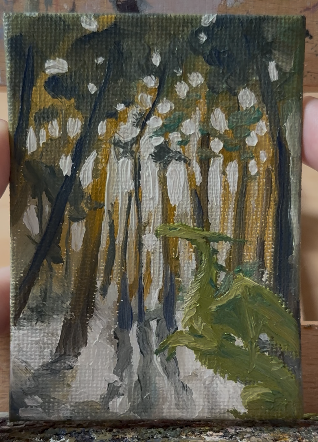 “Sunlight Watcher” FRAMED 2.5x3.5” oil original