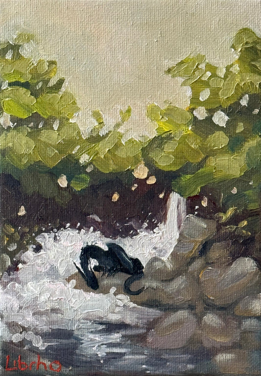 “Pebble Bend”, 5x7” oil original