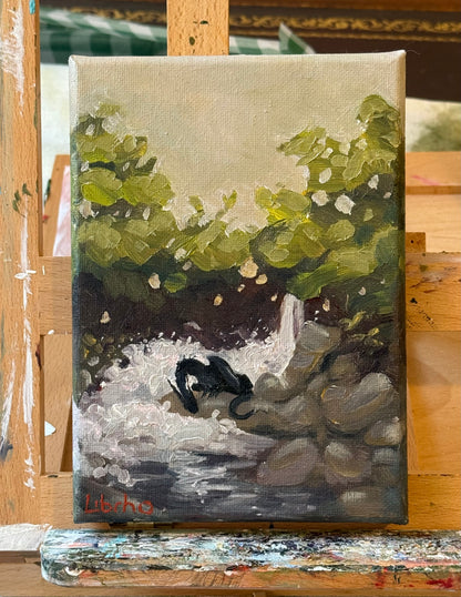 “Pebble Bend”, 5x7” oil original