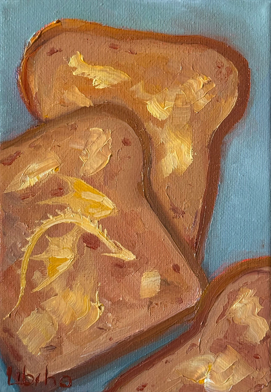 “Toast for three”, 5x7” oil original