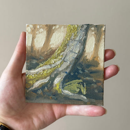 “Birch Baby”, original 4x4” oil painting