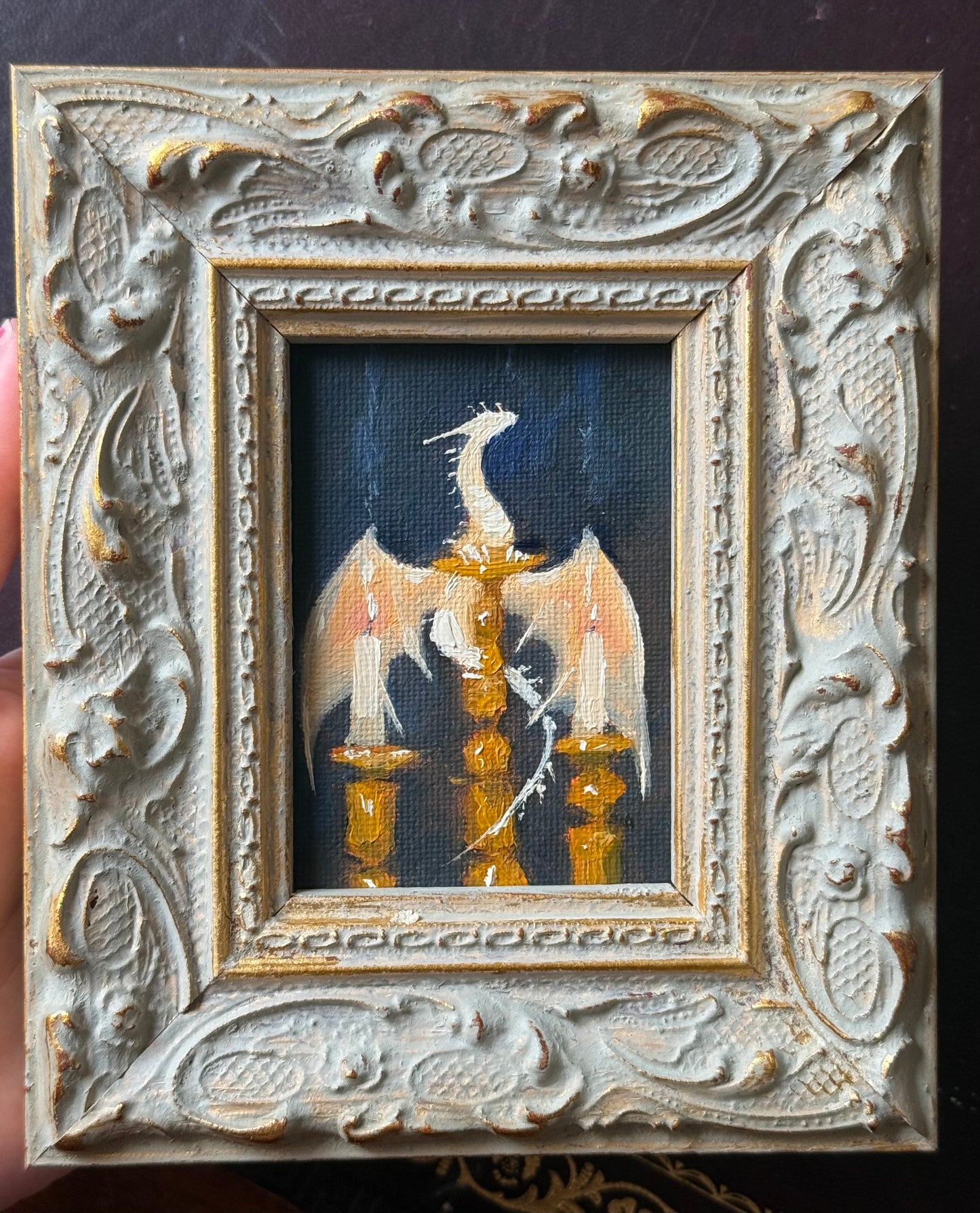 “Candle Keeper” FRAMED 2.5x3.5” oil original