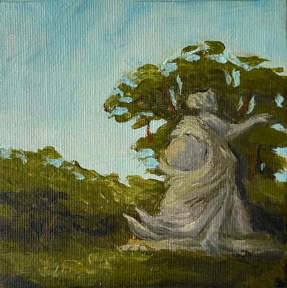 “Pointing to ???”, FRAMED, 4x4” Acrylic Original
