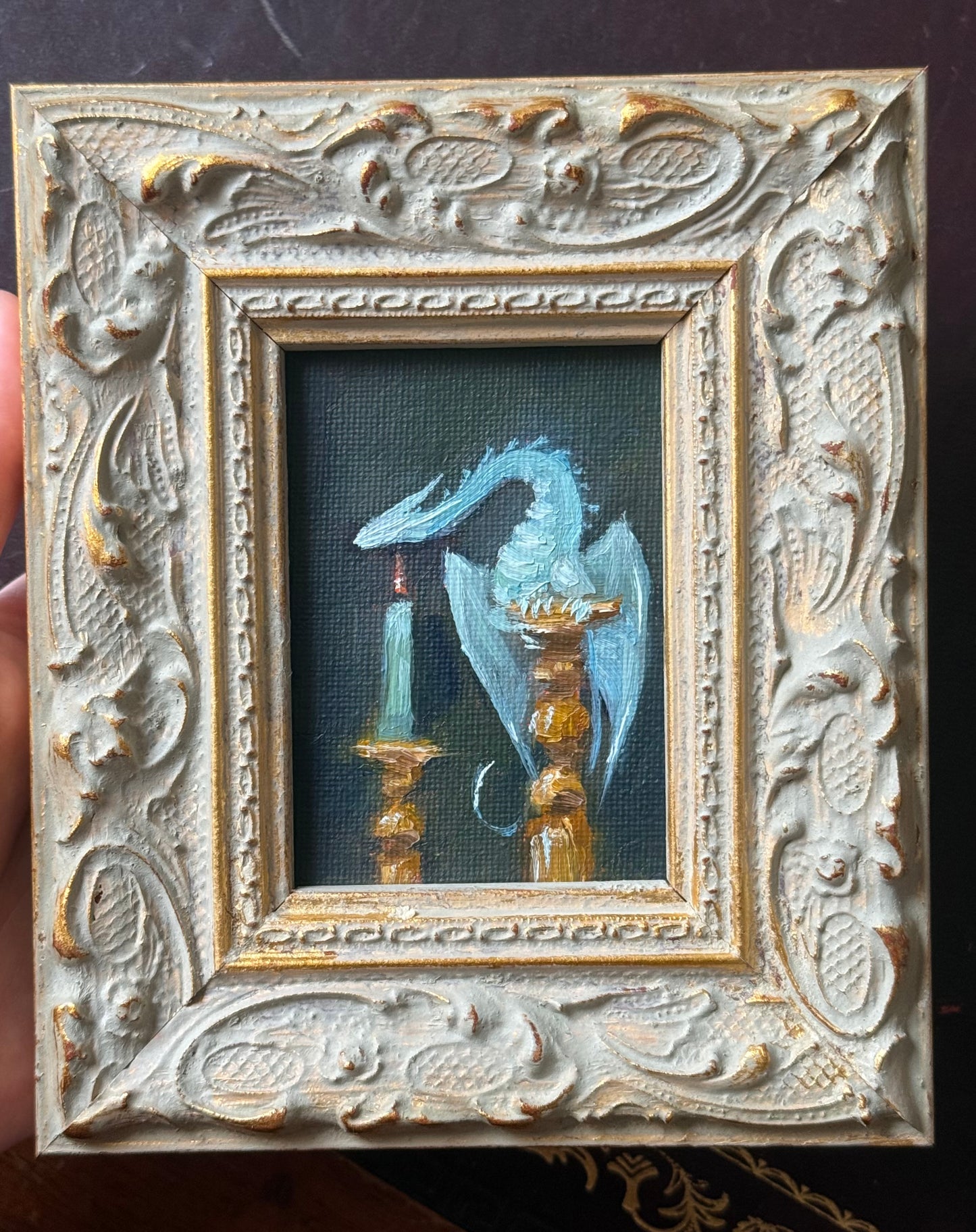 “Blue Flame” FRAMED 2.5x3.5” oil original