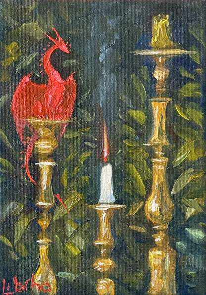 “Candle Collector”, 5x7” oil original