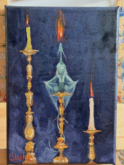 “Little Candle Blower”, 5x7” oil original