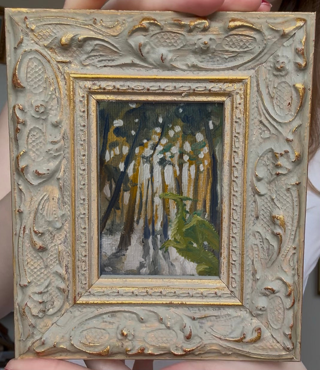 “Sunlight Watcher” FRAMED 2.5x3.5” oil original