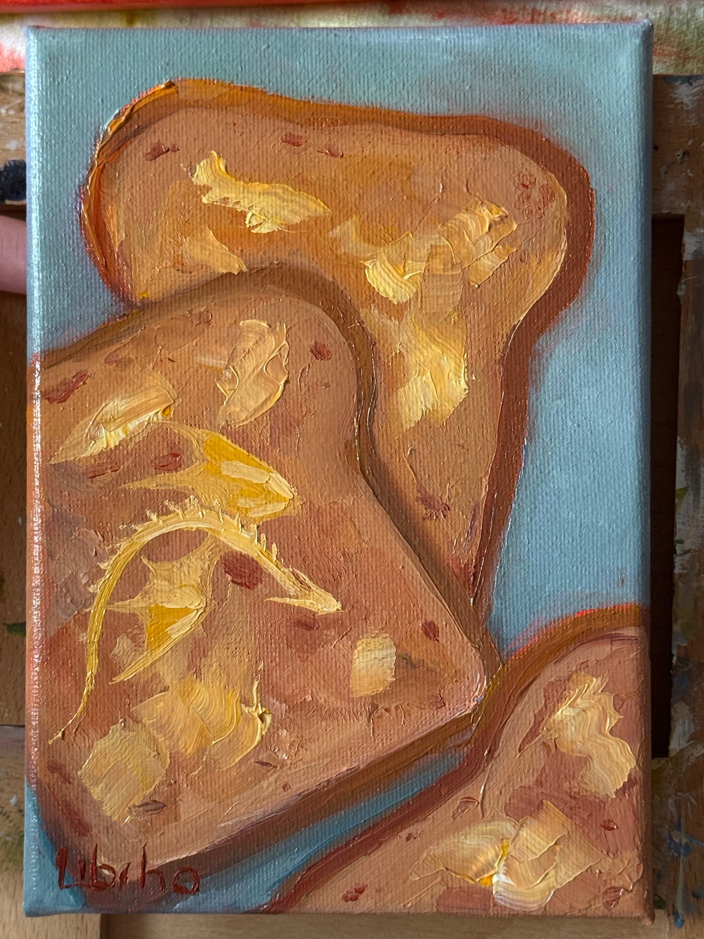 “Toast for three”, 5x7” oil original
