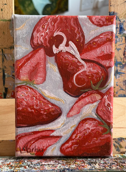 “Strawberries and Cream”, 5x7” oil original
