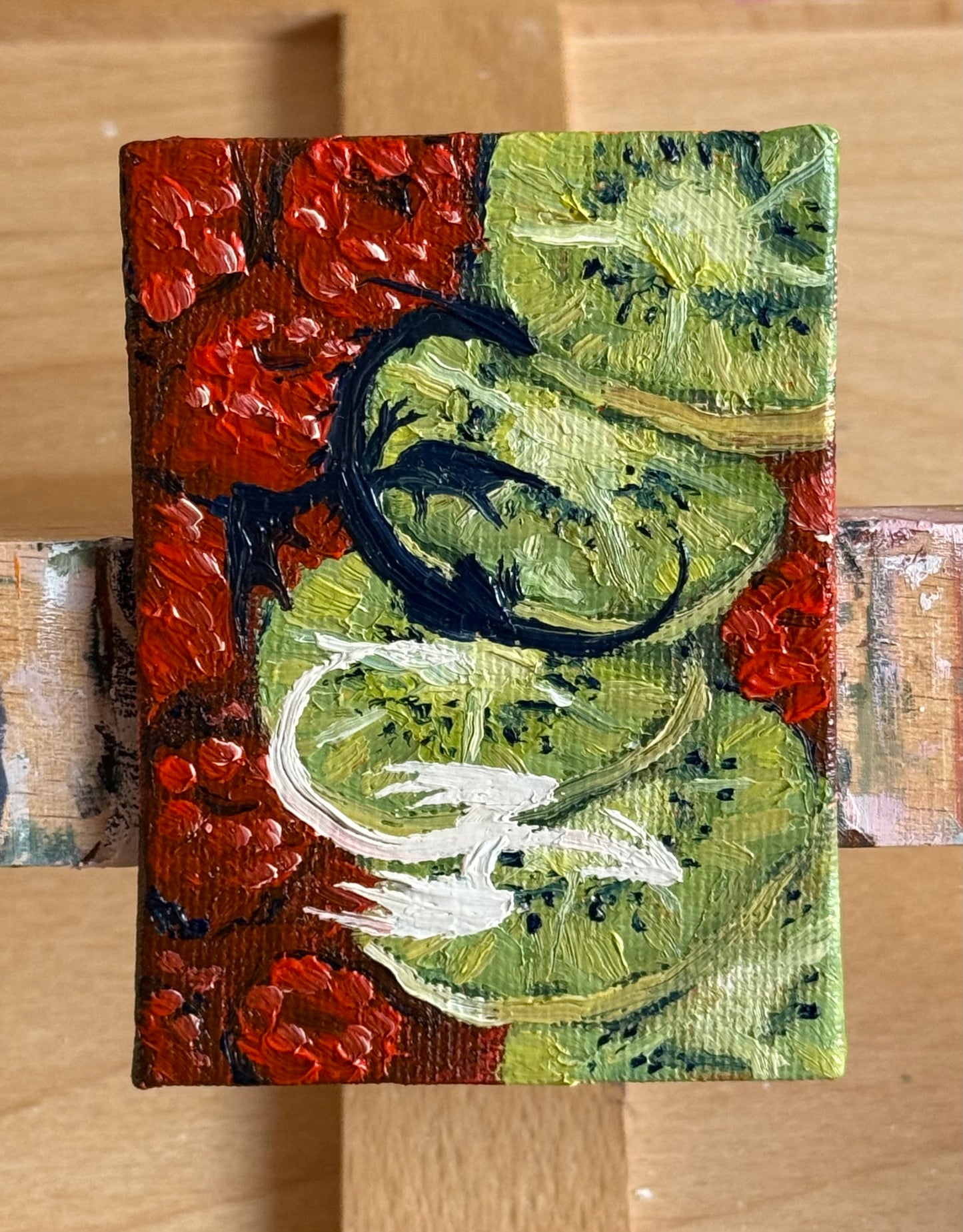 “Kiwi Nappers” 2.5x3.5” oil original