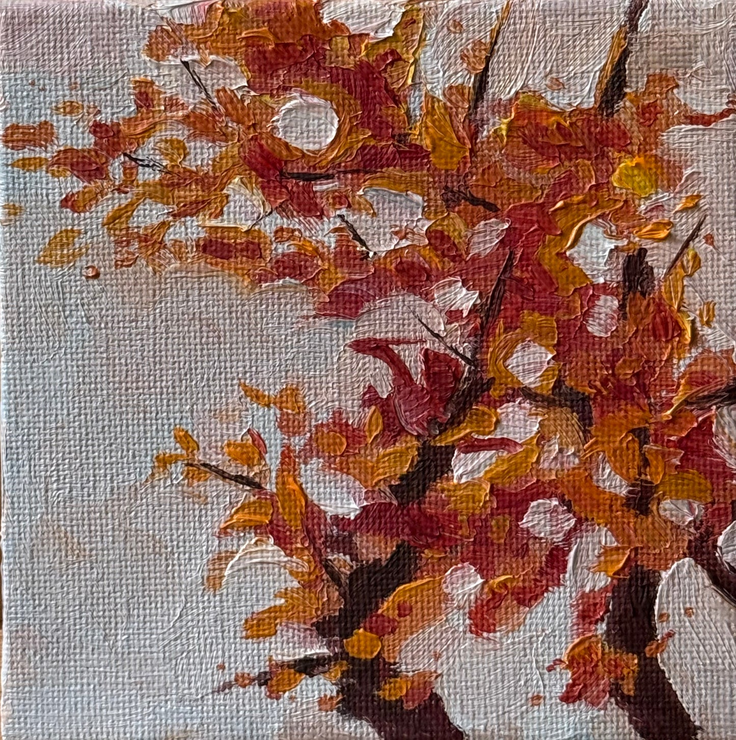 “Autumn’s Camo”, 4x4” oil original