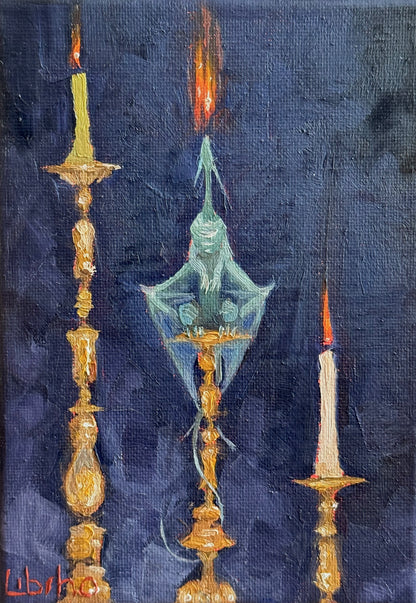 “Little Candle Blower”, 5x7” oil original