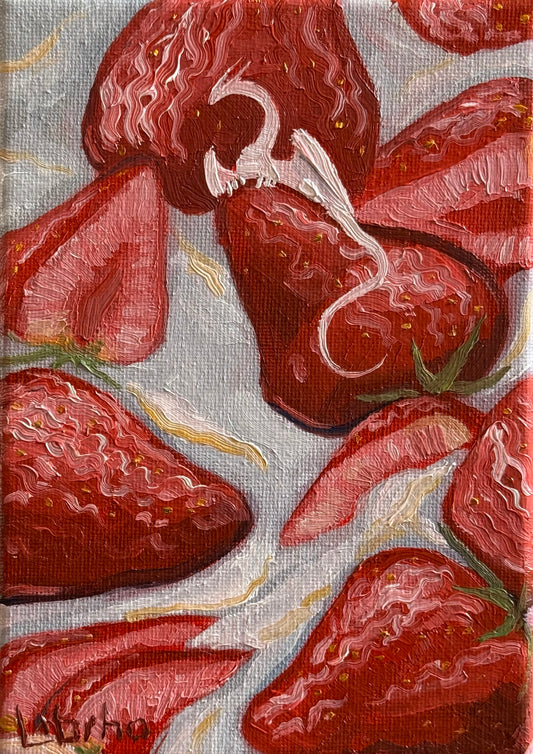 “Strawberries and Cream”, 5x7” oil original