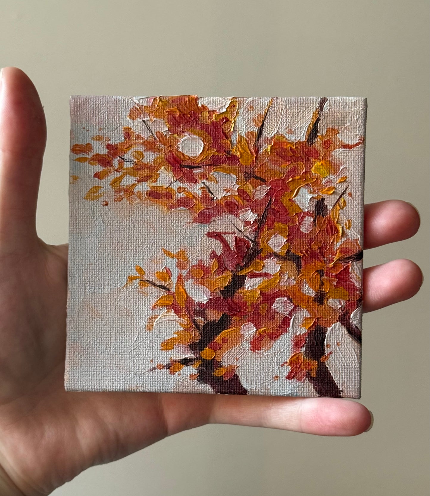 “Autumn’s Camo”, 4x4” oil original