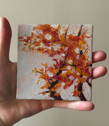 “Autumn’s Camo”, 4x4” oil original