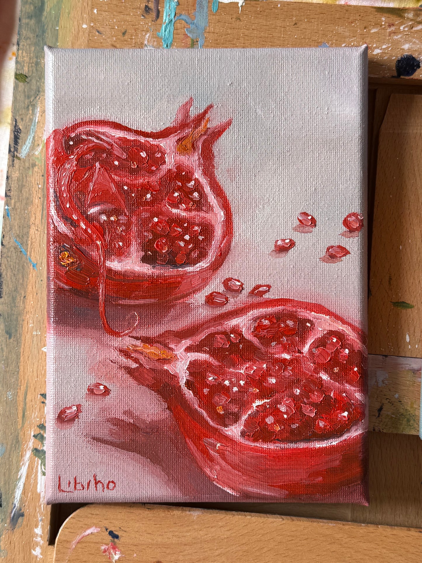 “Pomegranate Thief”, 5x7” oil original