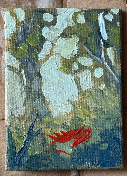 “Treeline Napper” FRAMED 2.5x3.5” oil original