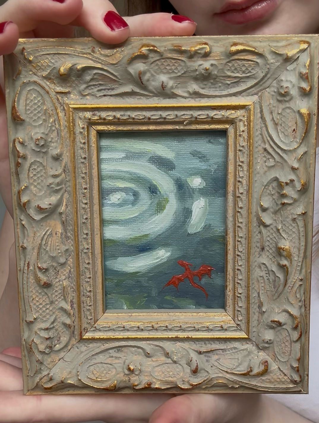 “Puddle Rain” FRAMED 2.5x3.5” oil original