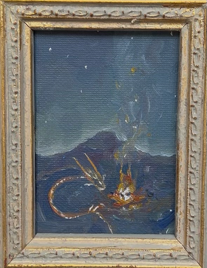 “Campfire Silhouette” FRAMED 2.5x3.5” oil original