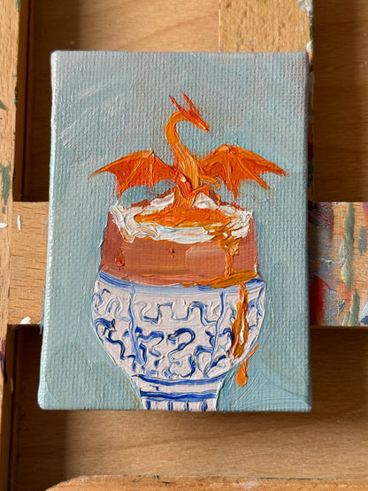 “Dippy Dragon” 2.5x3.5” oil original